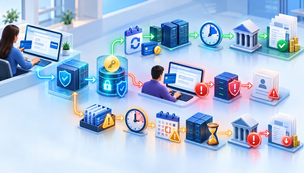 Virtual terminal authorization batch and stored credential workflow