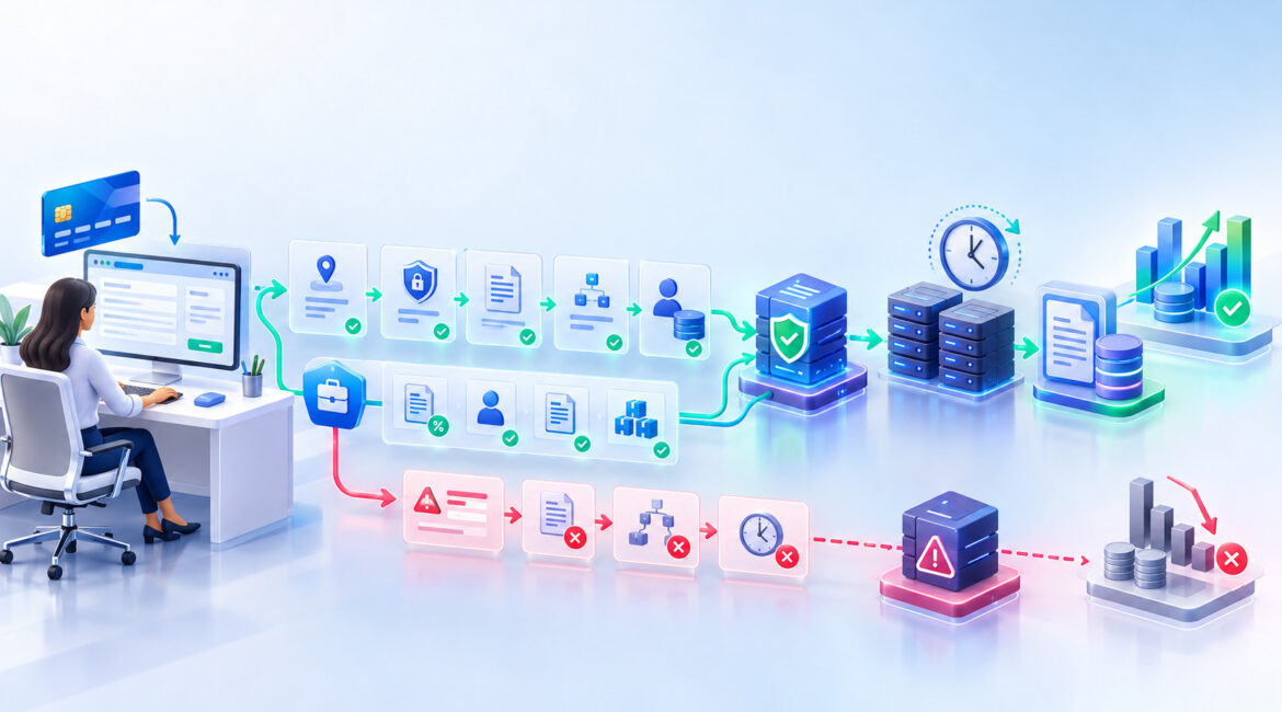 Virtual terminal keyed transaction interchange qualification workflow